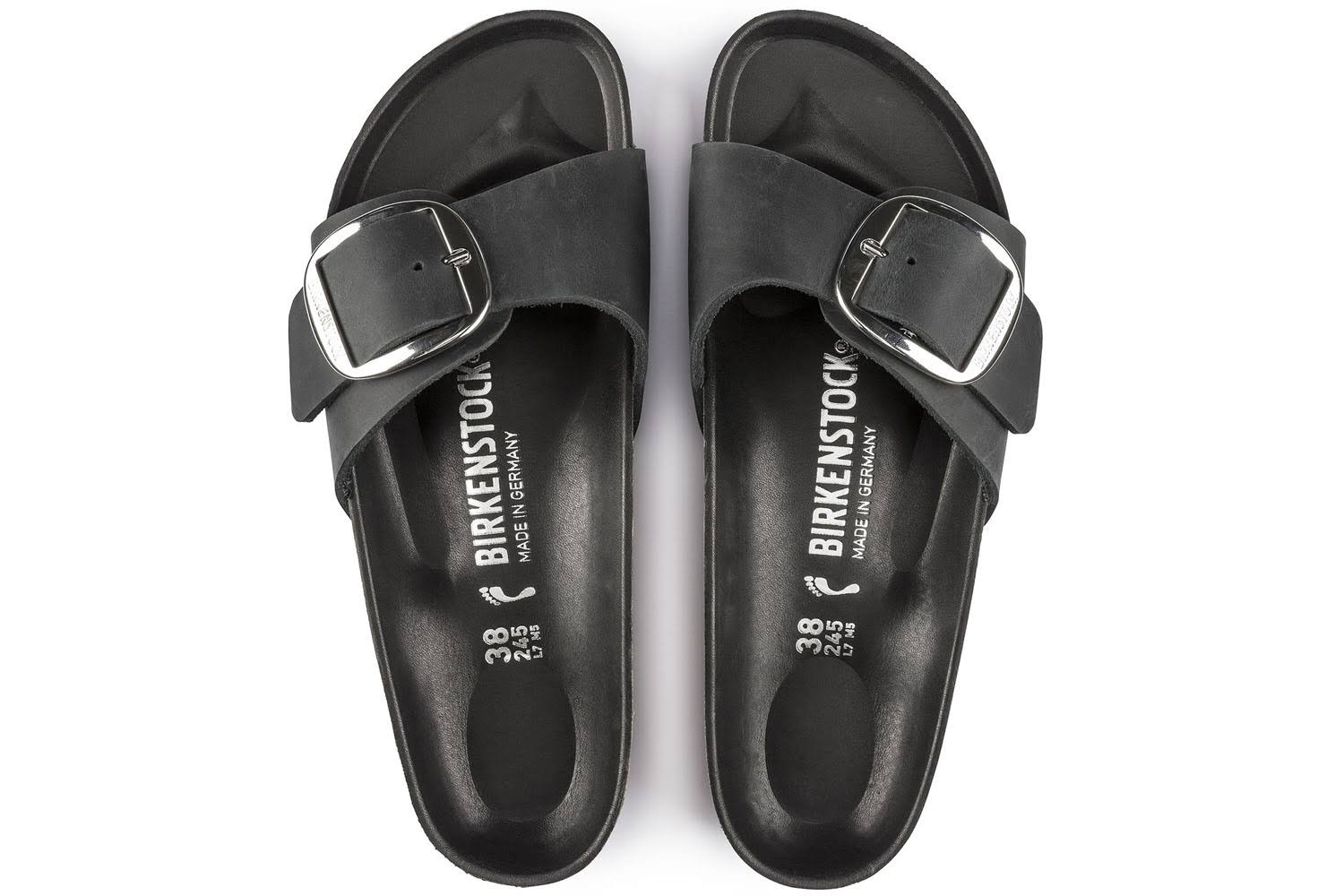 Birkenstock Madrid Big Buckle Oiled Leather Sandals - Black