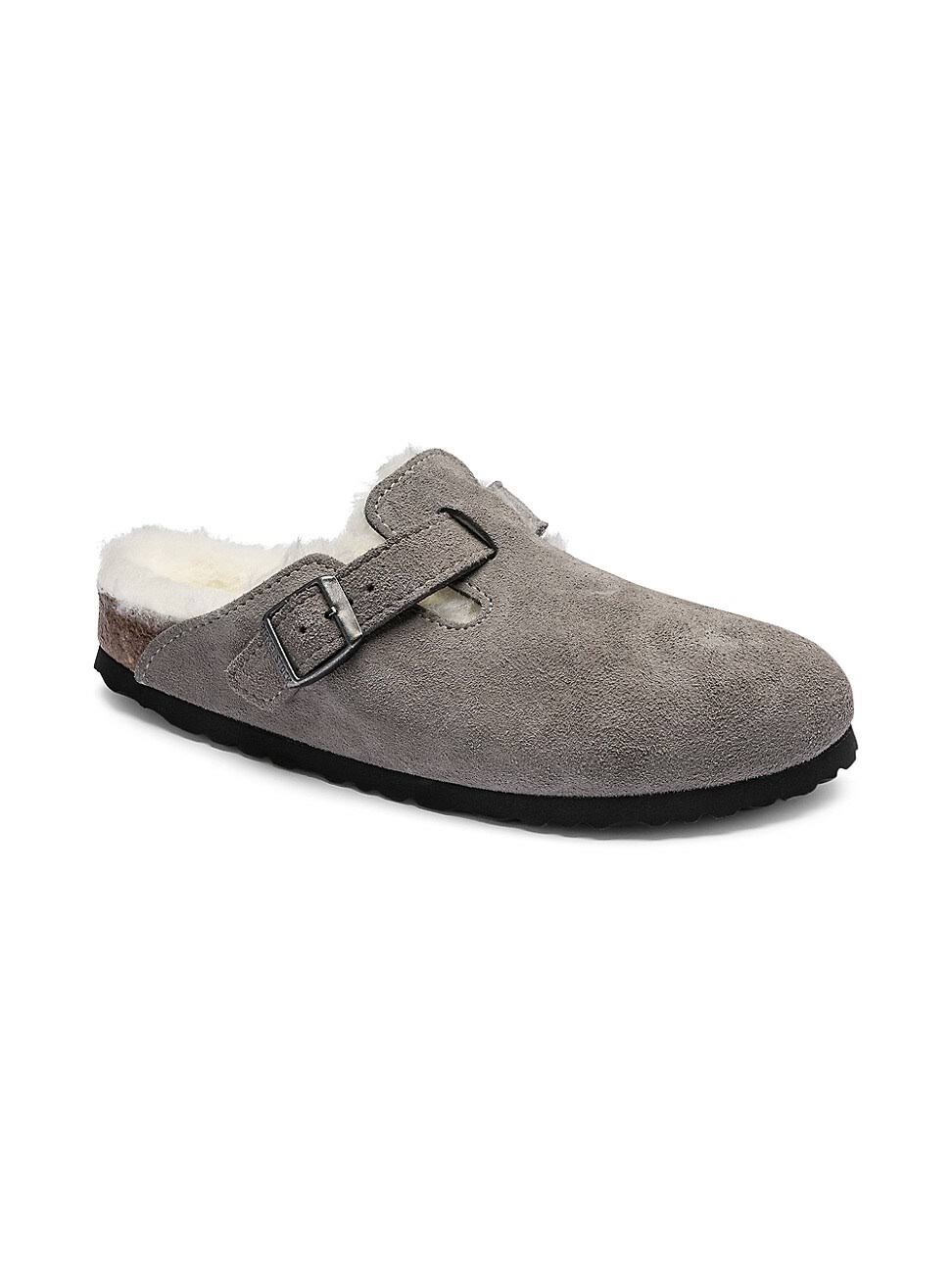 Birkenstock Boston Shearling Suede Leather Stone Coin Clogs