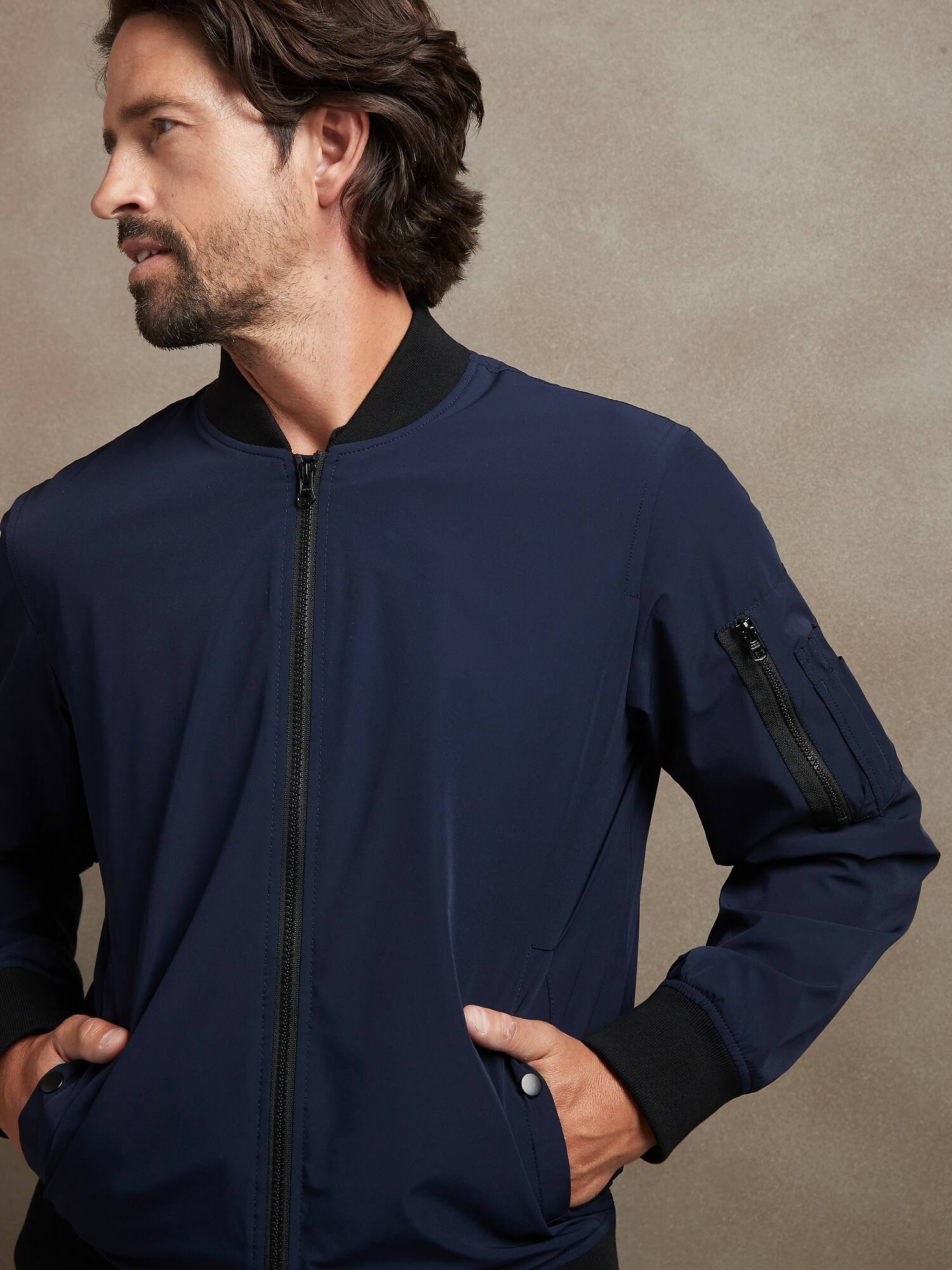 Men's Water-Resistant Tech Motion Bomber Jacket Navy