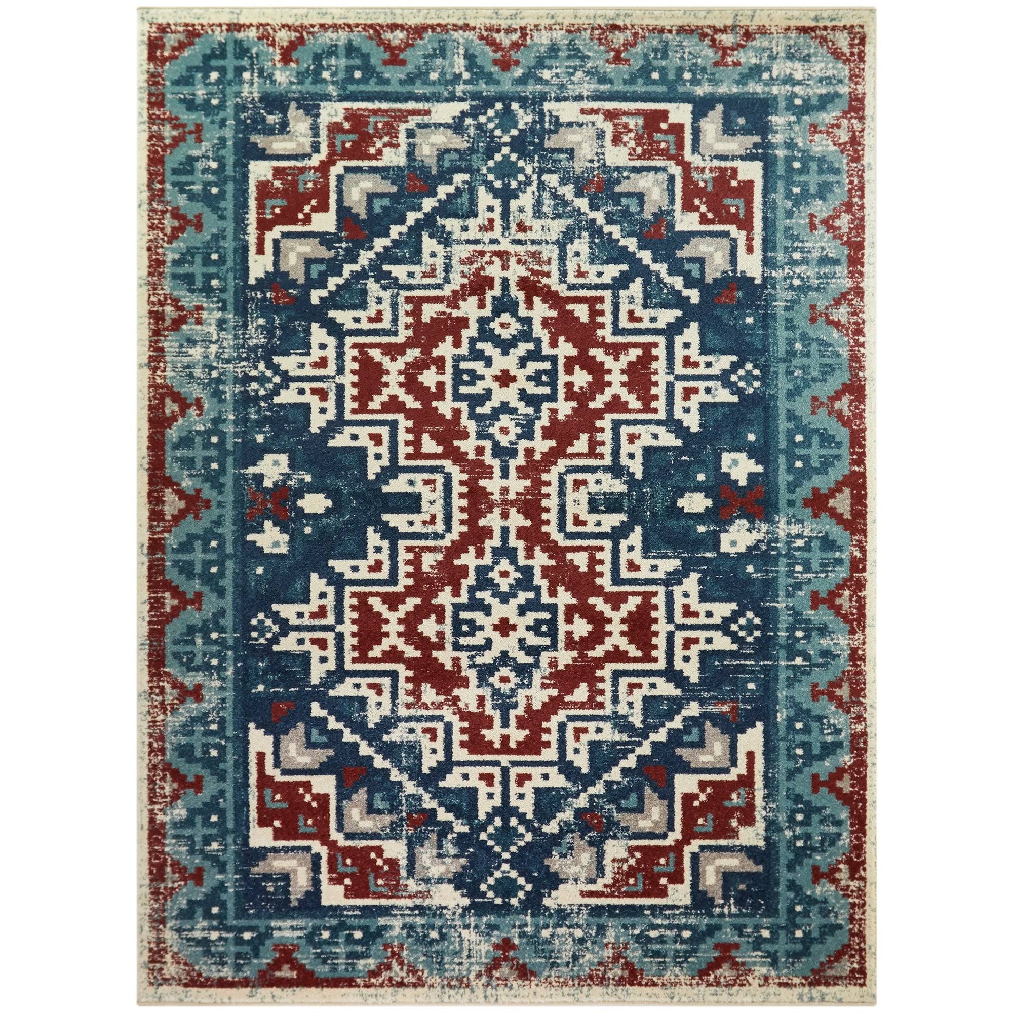 BALTA Herrera White 5 ft. x 7 ft. Distressed Medallion Area Rug