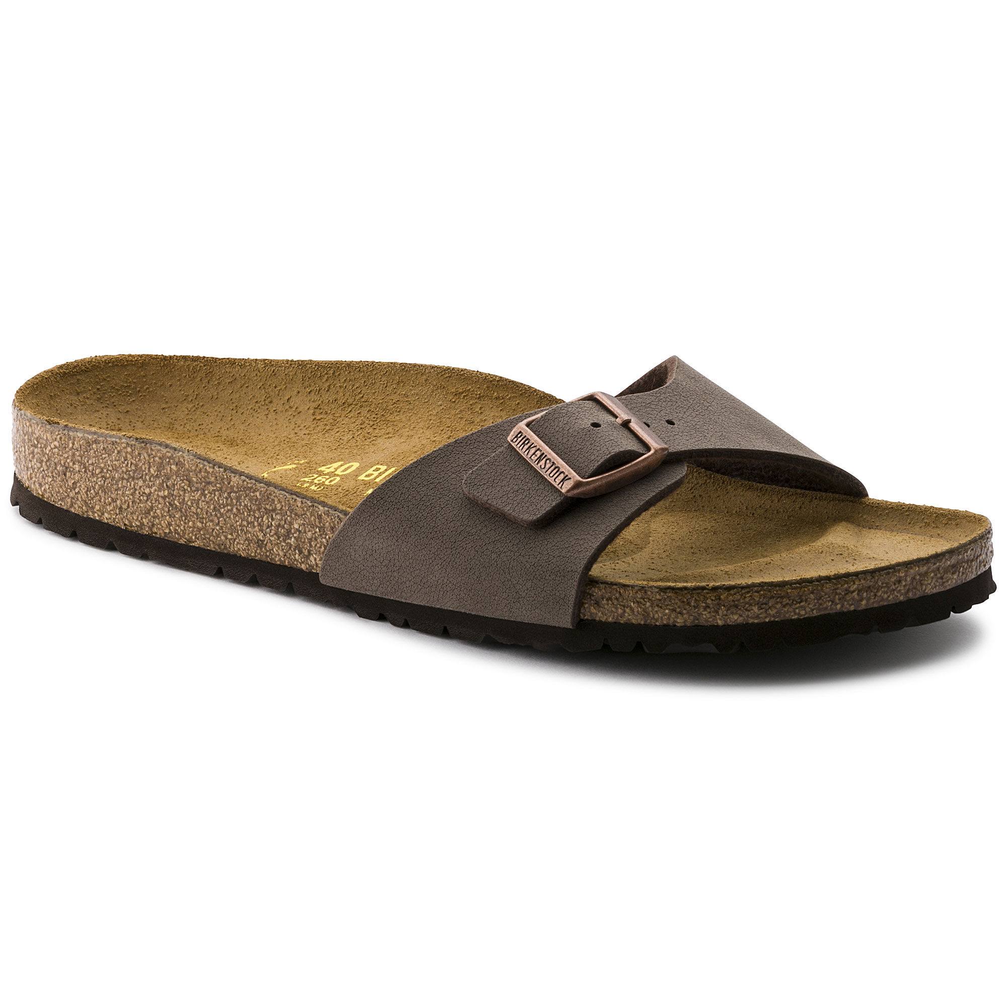 BIRKENSTOCK Madrid Birko-Flor Nubuck Mocha One-Strap Sandals
