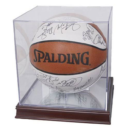 Ballqube Basketball Display Case on A Wood Base