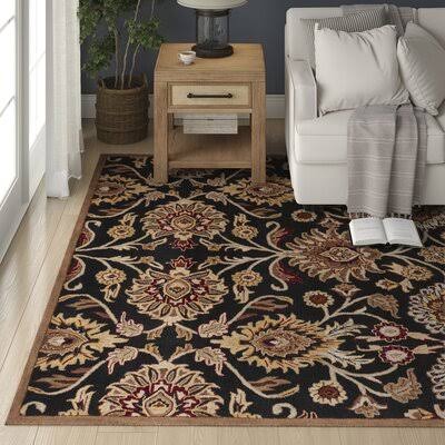 Arden Floral Handmade Tufted Wool Black/Camel Area Rug Birch Lane Rug Size: Rectangle 8& x 11&