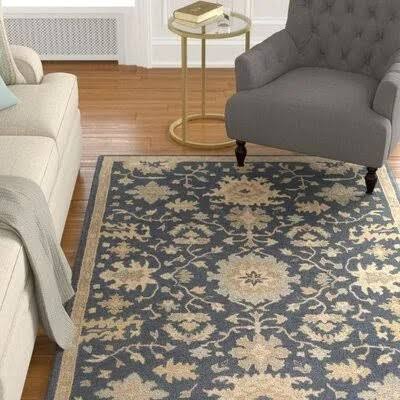 Willard Floral Handmade Tufted Wool Navy / Tan Area Rug Charlton Home Rug Size: Rectangle 6& x 9&
