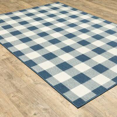 Mccammon Plaid Blue/Ivory Indoor / Outdoor Area Rug Birch Lane Rug Size: Rectangle 5&3x22 x 7&6x22