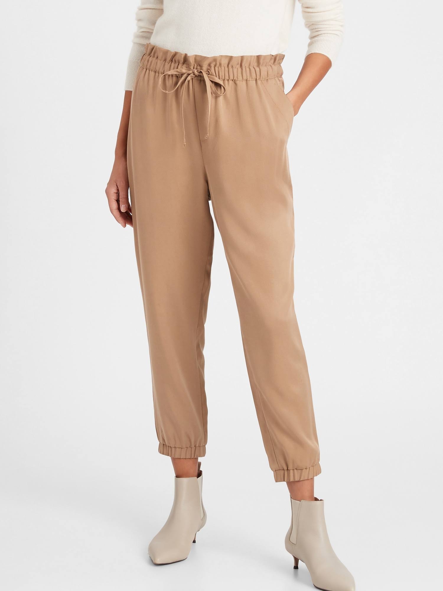 Banana Republic Women's Tencel Paperbag Jogger Afternoon Latte Beige Size XL