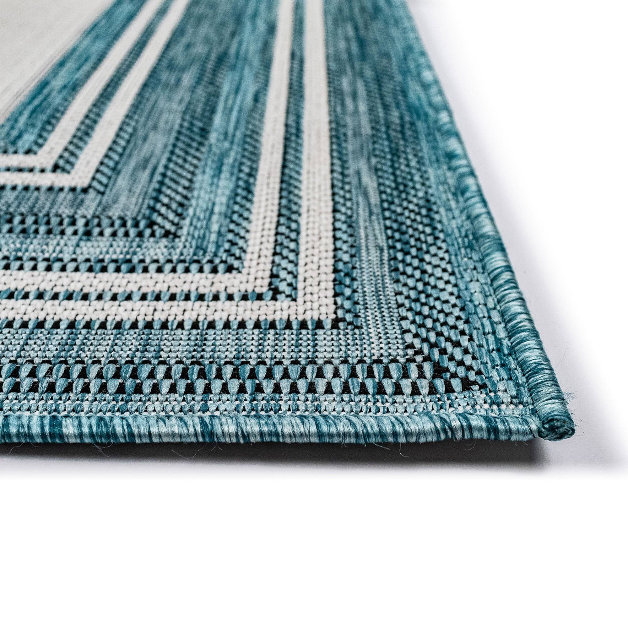 Liora Manne Carmel Multi Border Indoor/Outdoor Rug - Navy 4&10x22 x 7&6x22