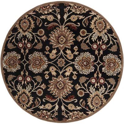 Arden Floral Handmade Tufted Wool Black/Camel Area Rug Birch Lane Rug Size: Round 9&9x22
