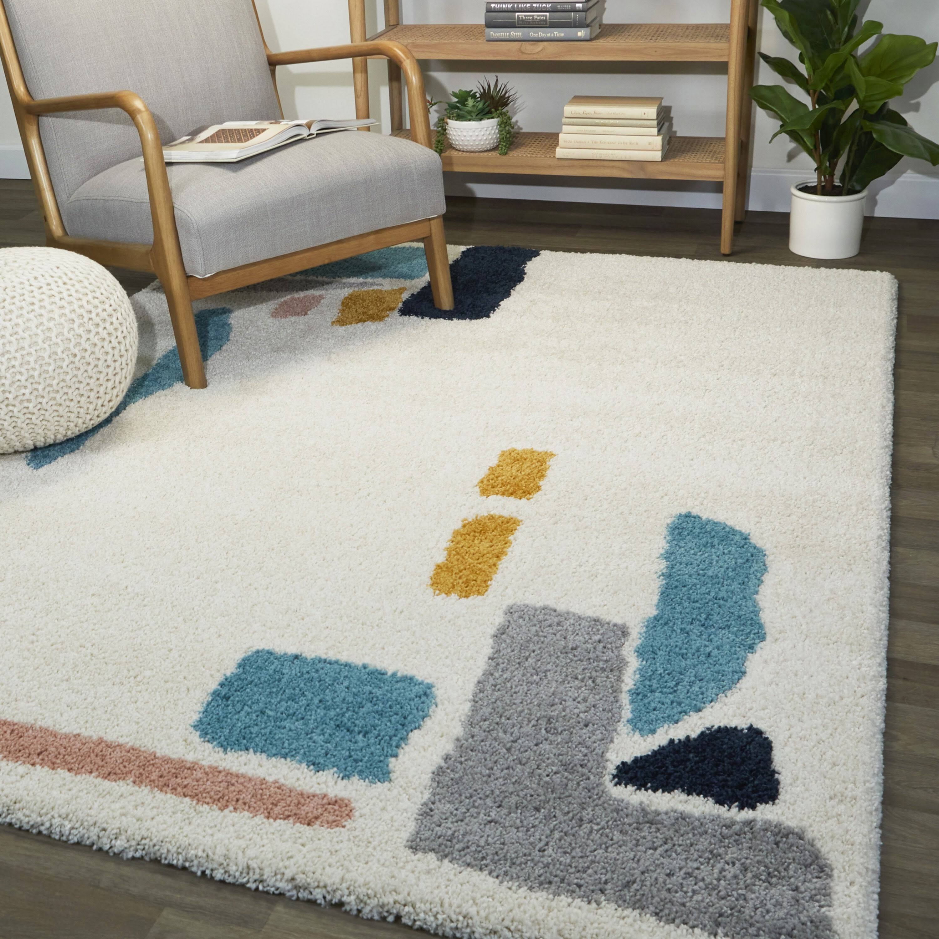 Botello Abstract Shag Area Rug - 5&3x22 x 7& - Blue