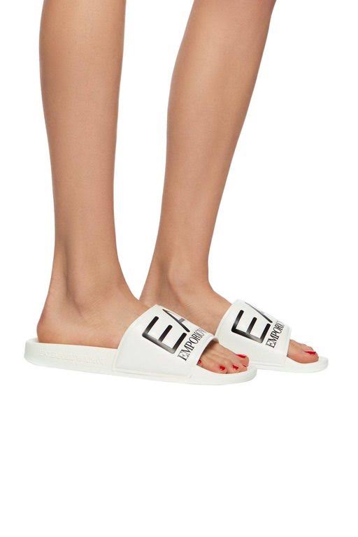 EA7 Printed Logo Slides - White - Flat Sandals - 38
