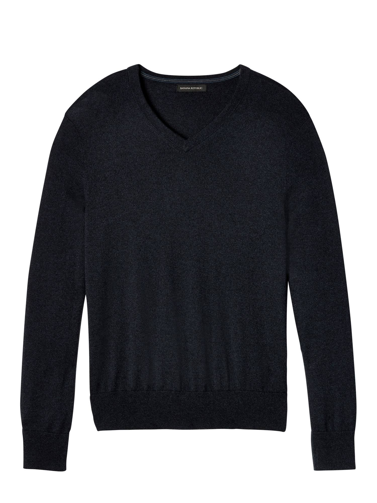 Banana Republic Men's Silk Cotton Cashmere V-Neck Sweater Midnight Navy Size M