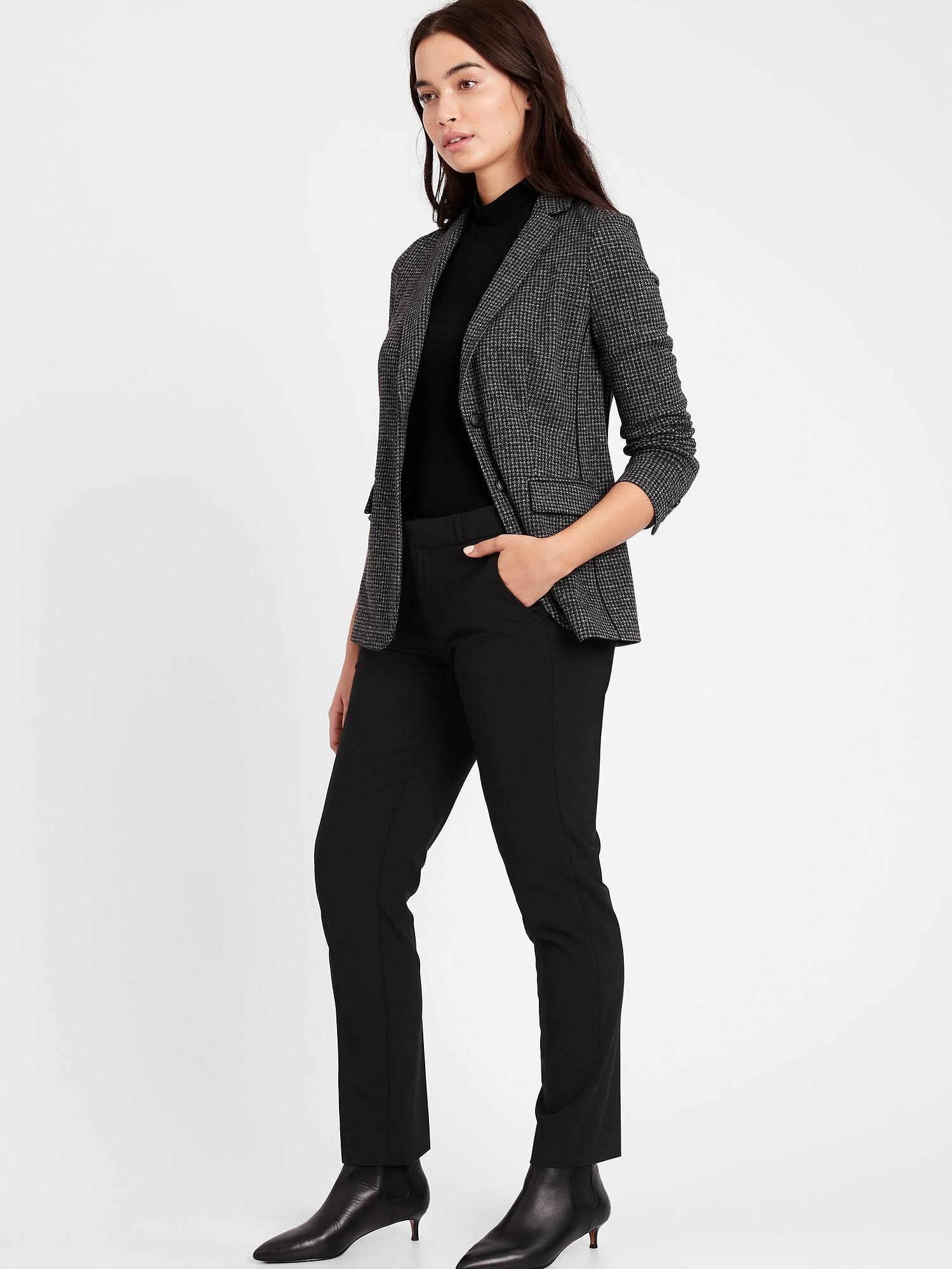 Banana Republic Women's Curvy Ryan Slim Straight-Fit Washable Wool-Blend Pant Black Size 4 Short