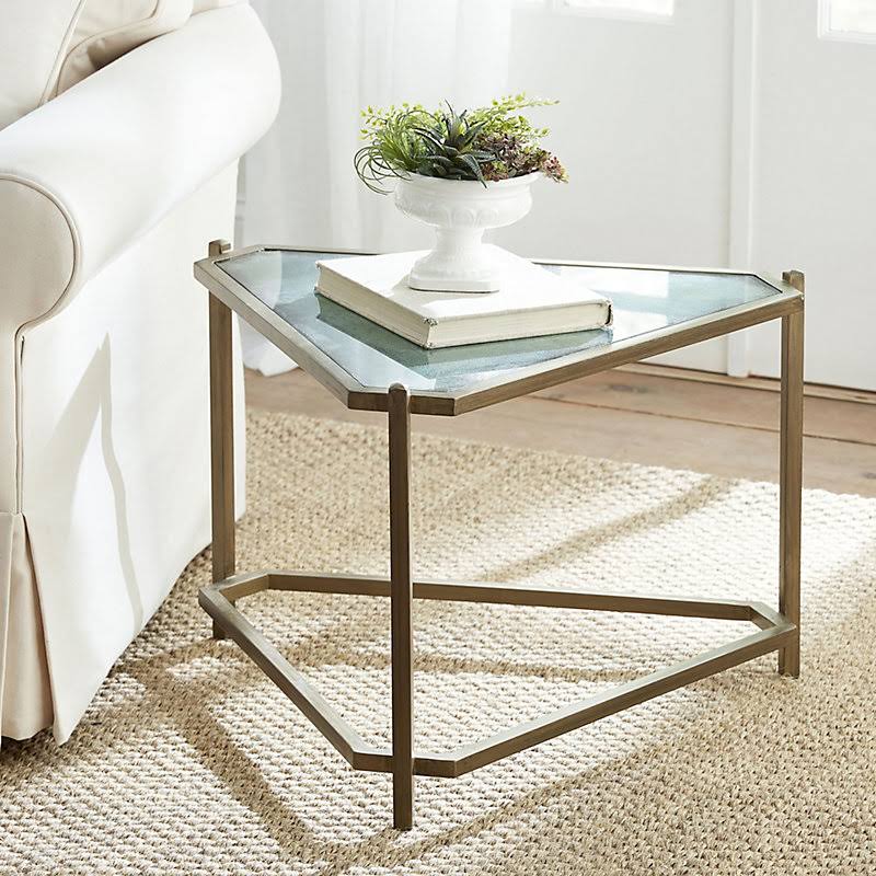 Kendall Triangle Side Table Verdegris Glass Top - Ballard Designs