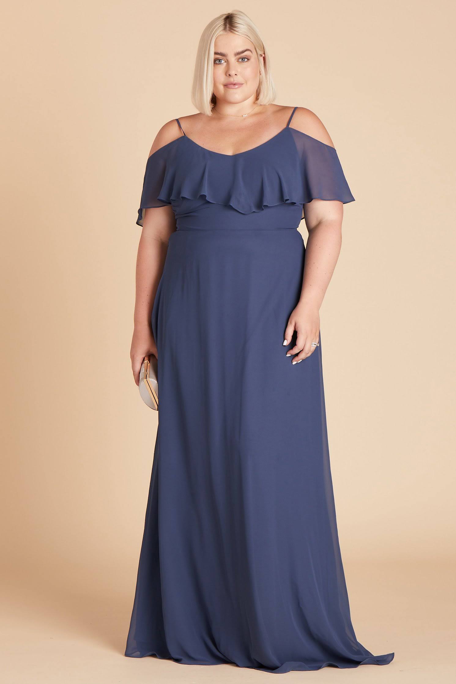 Birdy Grey Jane Plus Size Convertible Chiffon Bridesmaid Dress in Slate Blue 1x / Slate Blue / No Slit