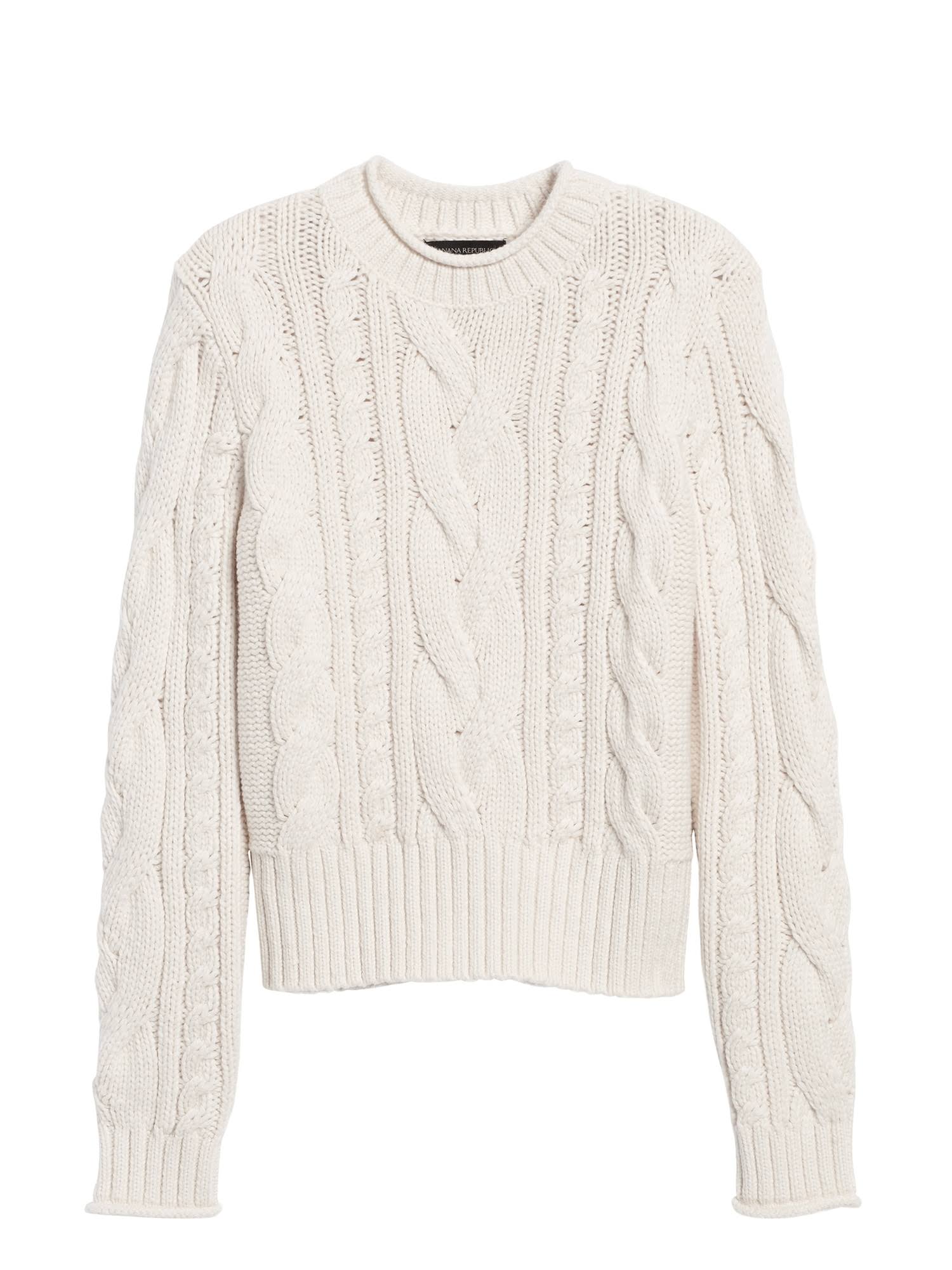 Banana Republic Women's Cable-Knit Cropped Sweater Ivory White Size XXL