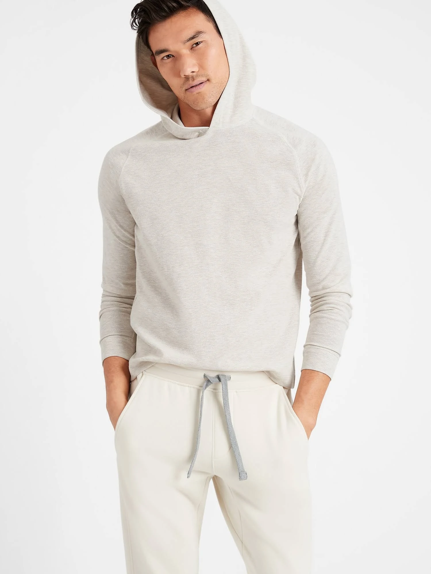 Banana Republic Men's Core Temp Mesh T-Shirt Hoodie Cream White Size S