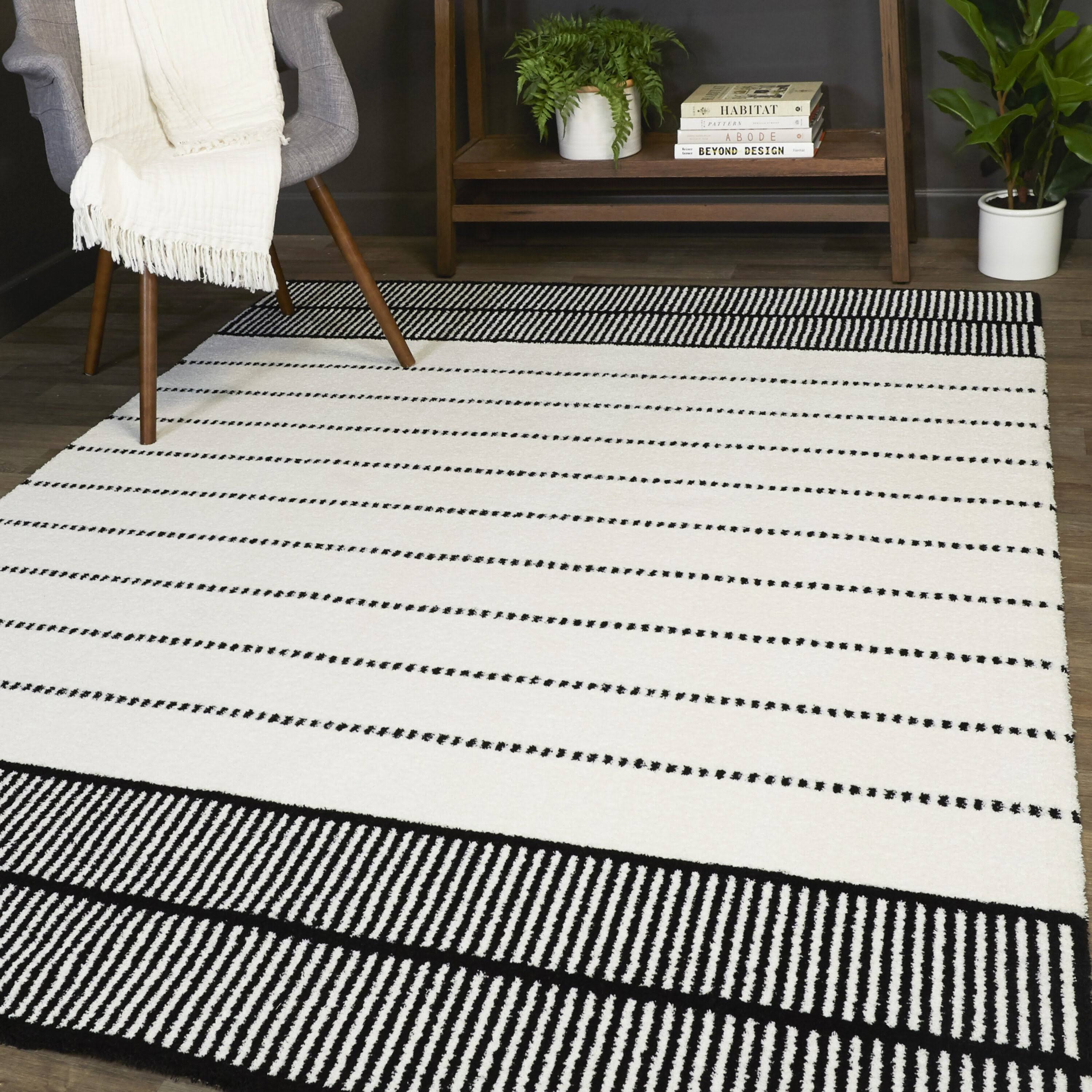Claudel Modern Striped Area Rug - 5&3x22 x 7& - White