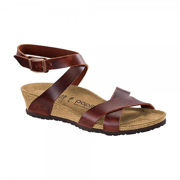 Birkenstock Spring Papillio Lola Natural Leather Cognac Wedge Heel