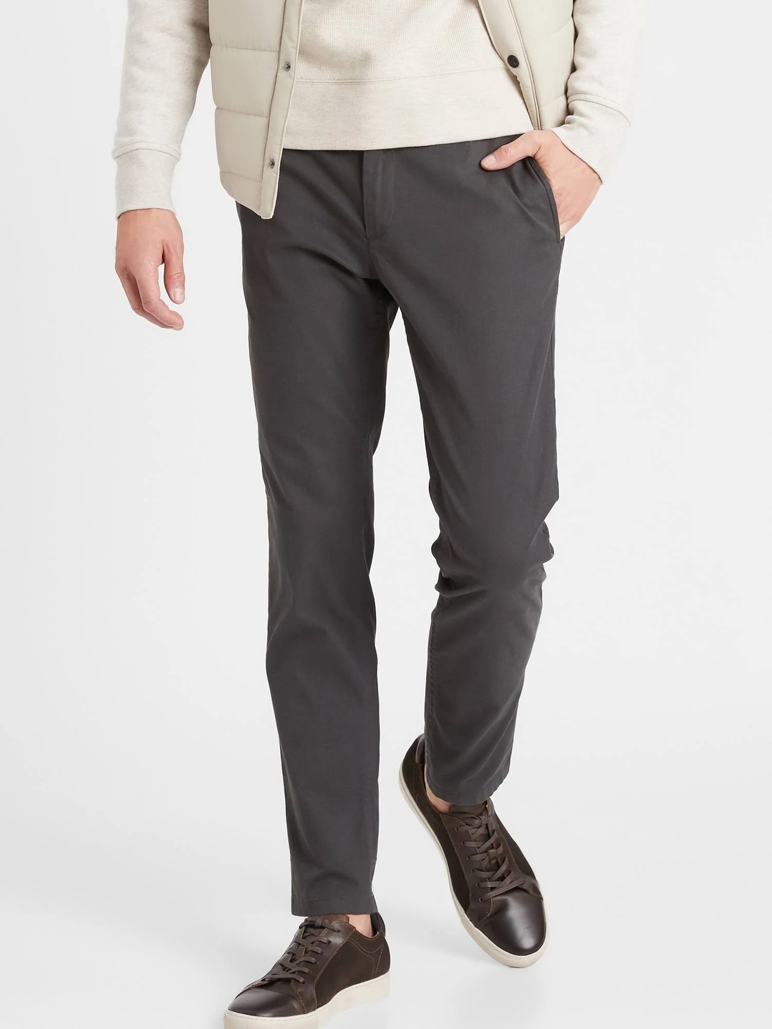 Banana Republic Men's Fulton Skinny Stretch Chino Pant Charcoal Tall Size 42W 36L