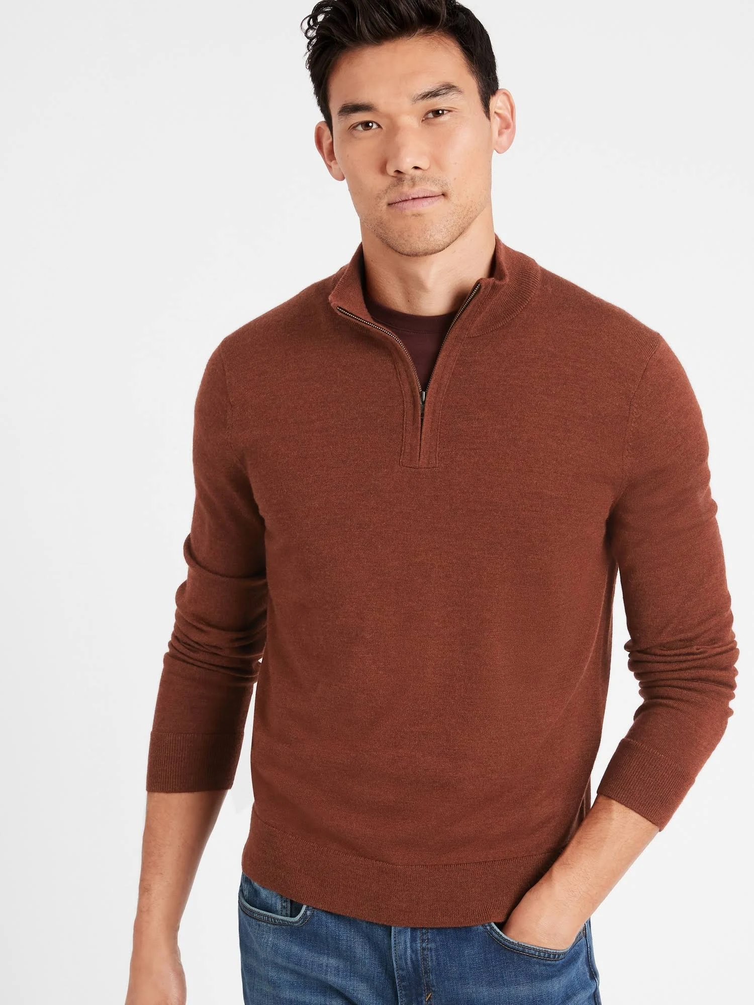 Banana Republic Men's Merino Half-Zip Sweater Burnt Caramel Size S