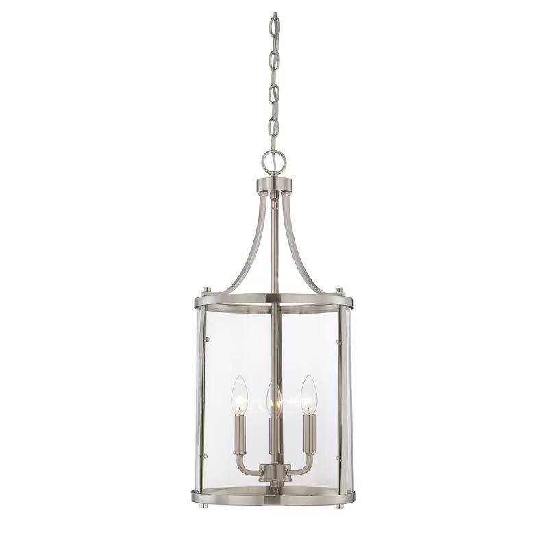 3 - Light Lantern Cylinder Pendant Satin Nickel