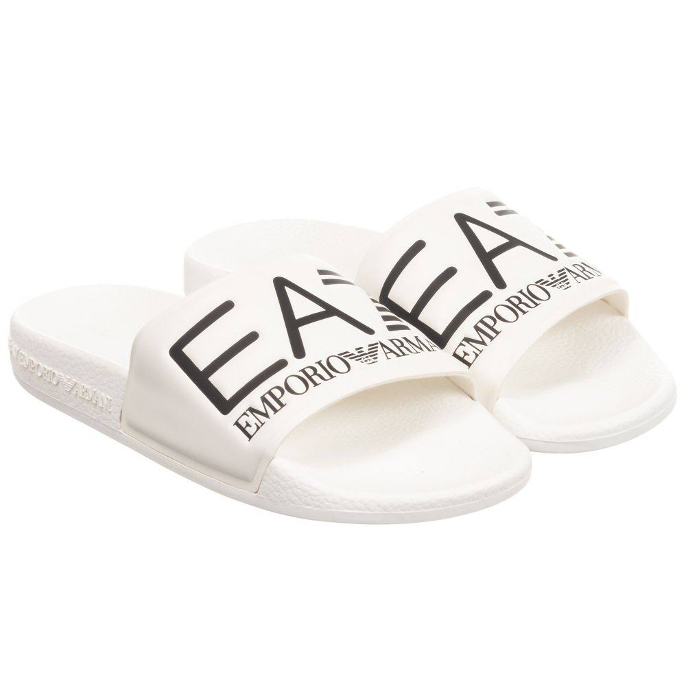 EA7 Printed Logo Slides - White - Flat Sandals - 38