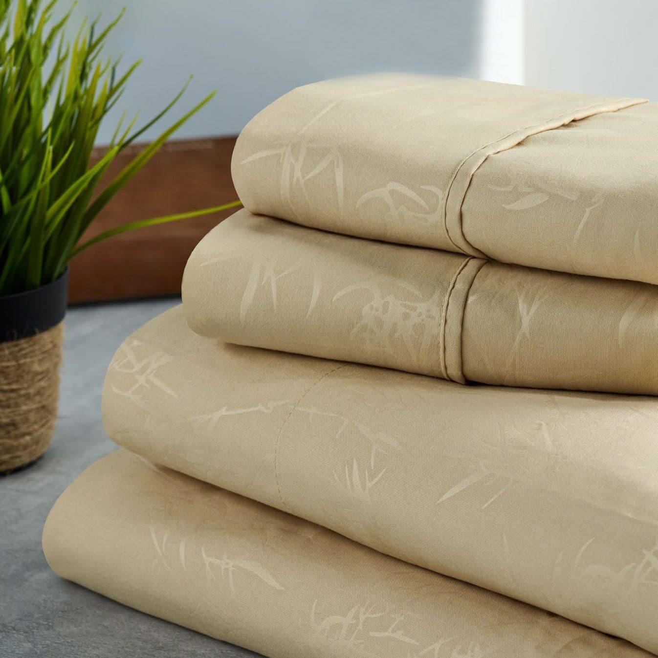 Bamboo 1800 Count Leaf Embossed Bed Sheet Set