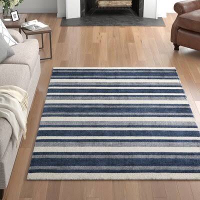 Winston Striped Handmade Tufted Wool Navy/Ivory Rug Birch Lane Rug Size: Rectangle 5& x 8&