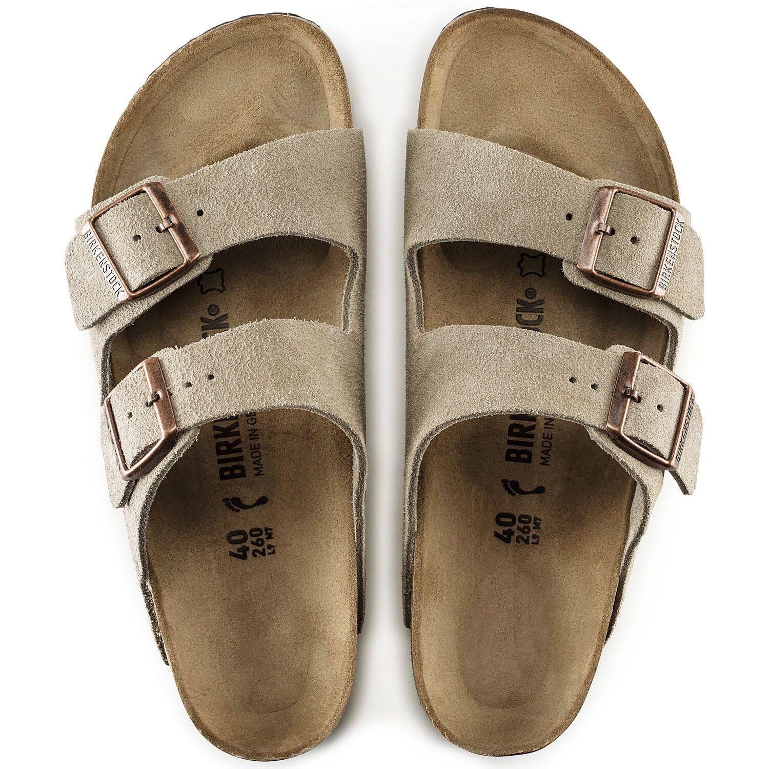 Birkenstock Arizona Leather Unisex Slide Sandal, Taupe Suede, 39