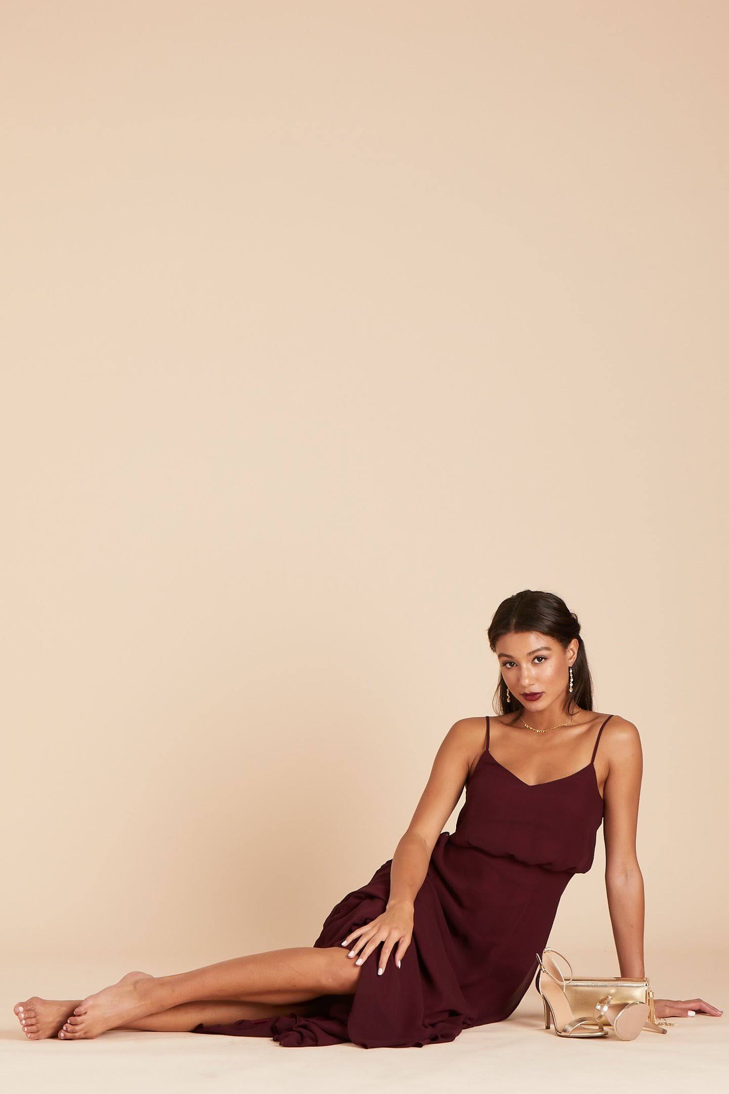 Gwennie Chiffon Bridesmaid Dress in Cabernet L / Cabernet / No Slit