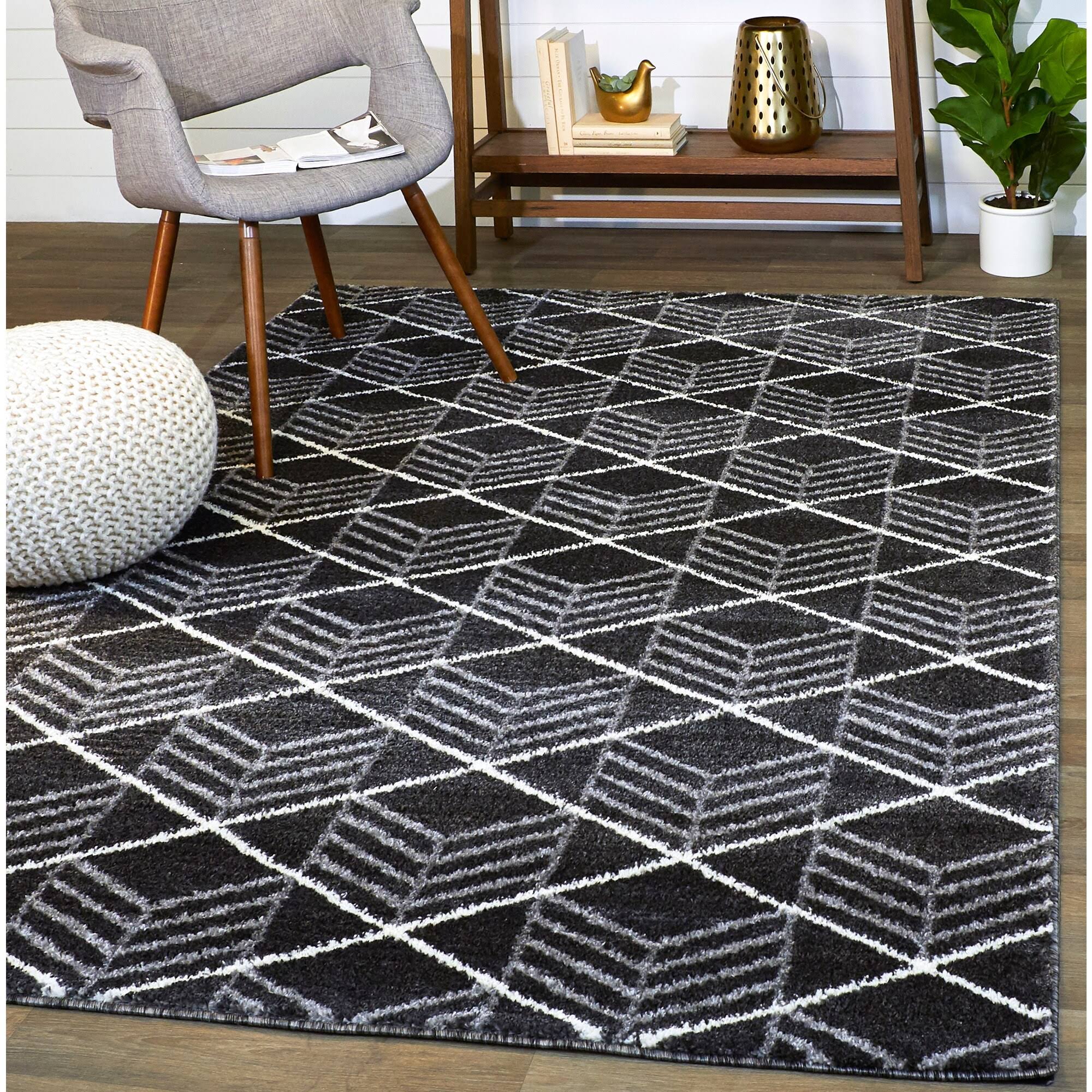 Matheson Modern Geometric Trellis Area Rug - 5&3x22 x 7& - Charcoal