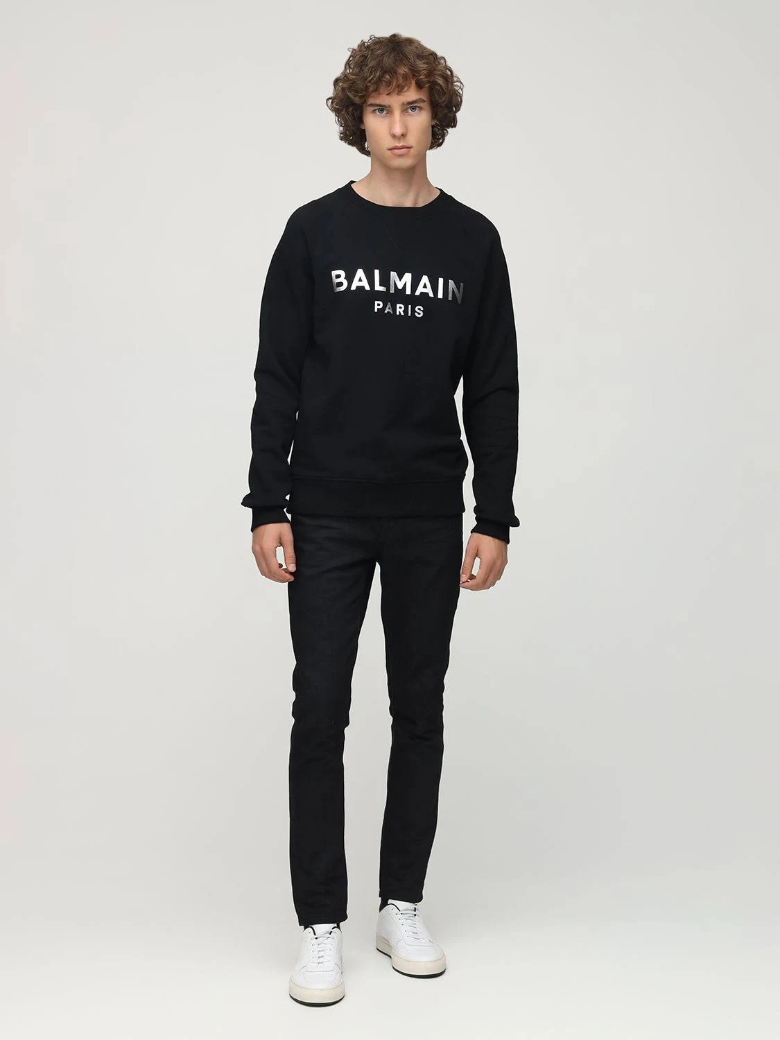 Balmain Sweatshirt with Metallic Logo S Black,Silver Cotton