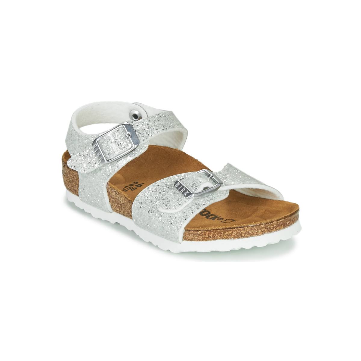 Birkenstock Infant Rio Plain Kids Silver Birko-Flor Strap Sandals