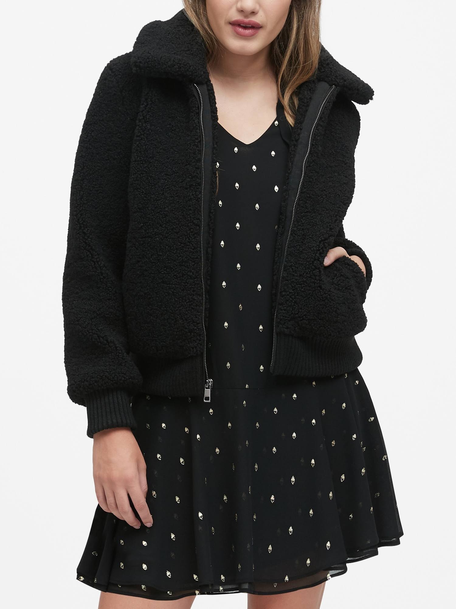 Banana Republic Women's Sherpa Bomber Jacket Black Size XS