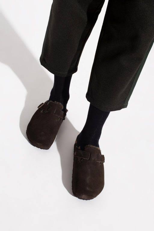 Birkenstock &Boston VL Shearling& Suede Slides - Brown - Slippers