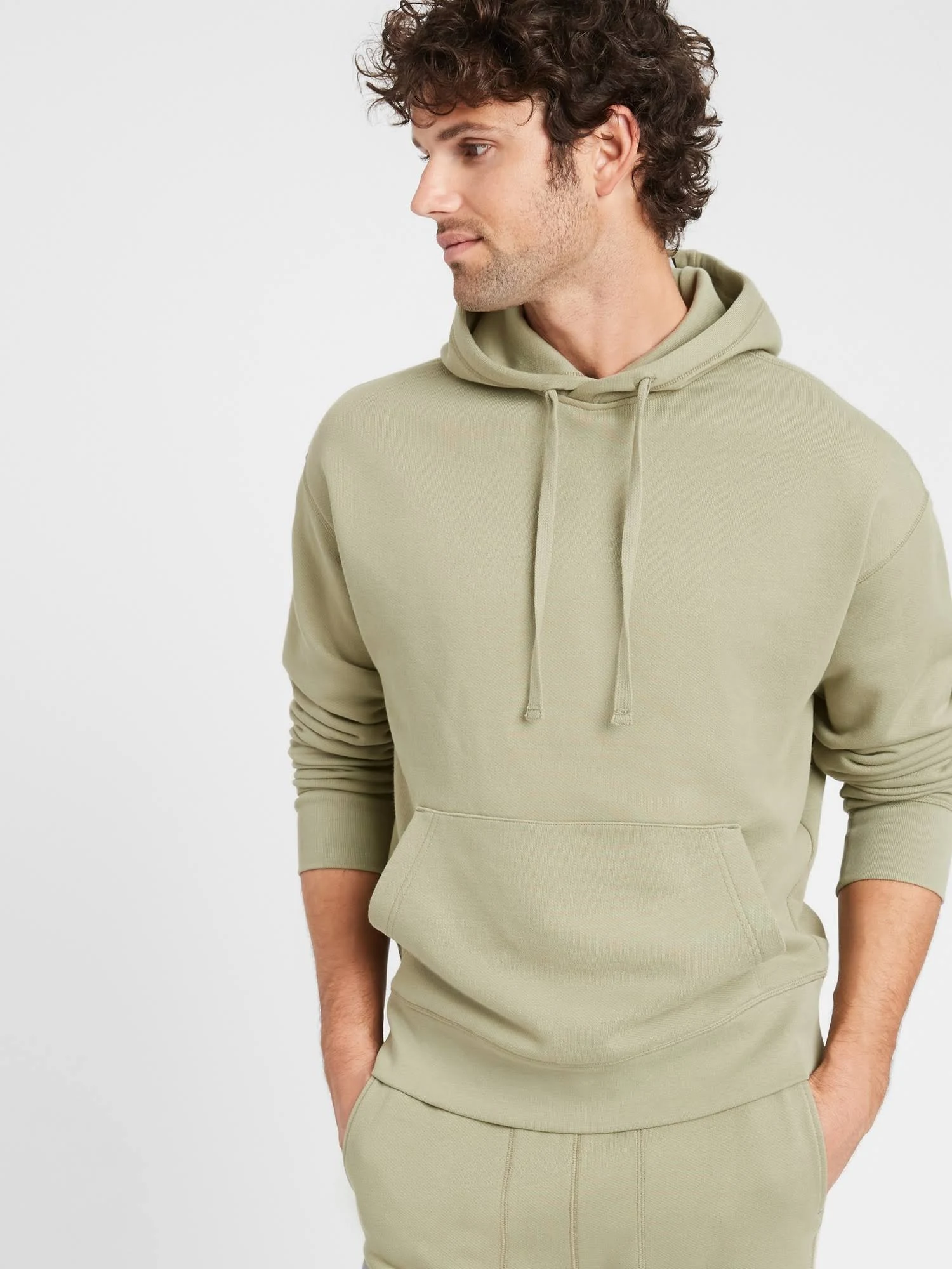 Banana Republic Men's Organic French Terry Hoodie Green Cardoon Size Xs