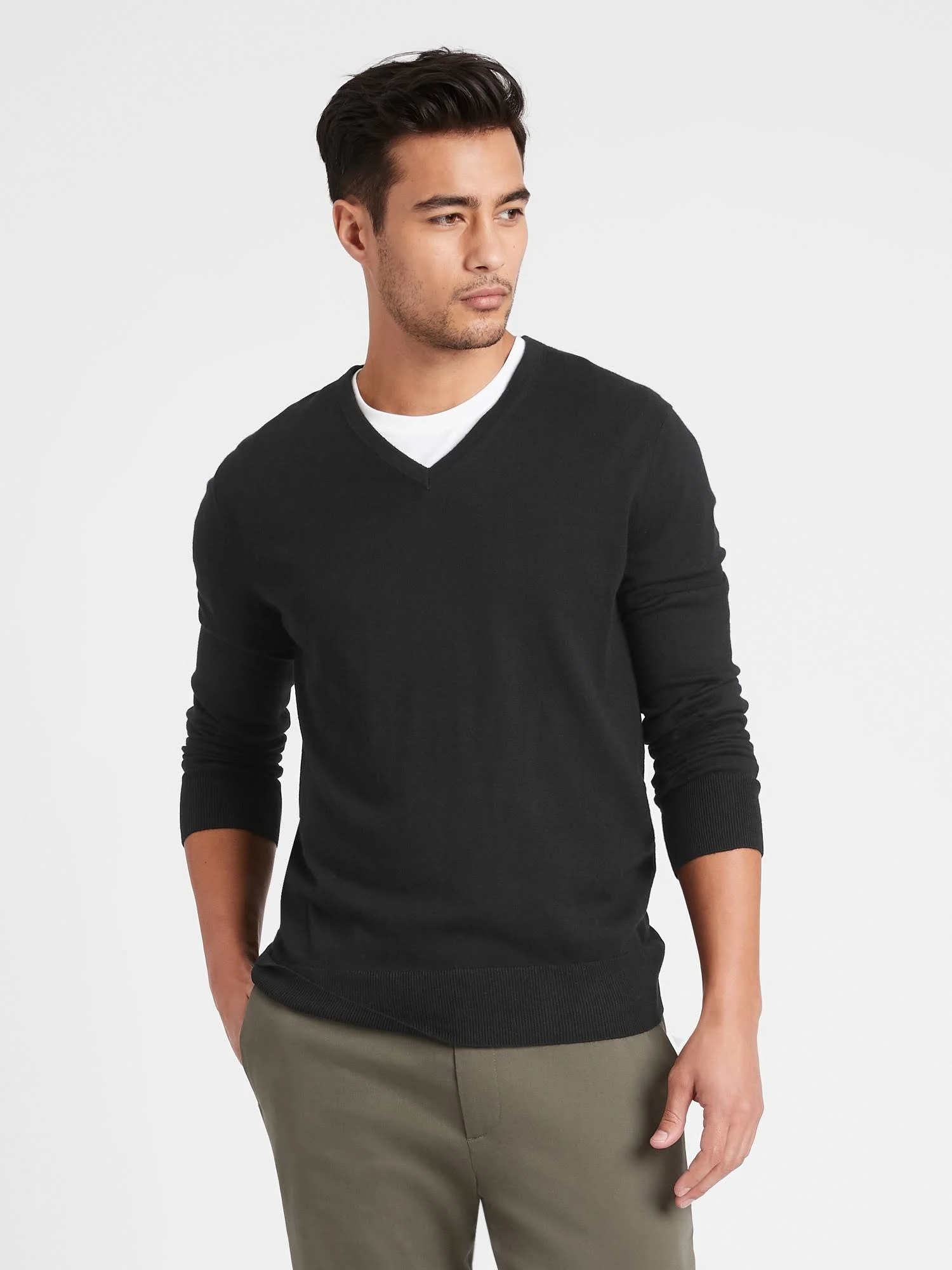 Banana Republic Men's Silk Cotton Cashmere V-Neck Sweater Black Size S