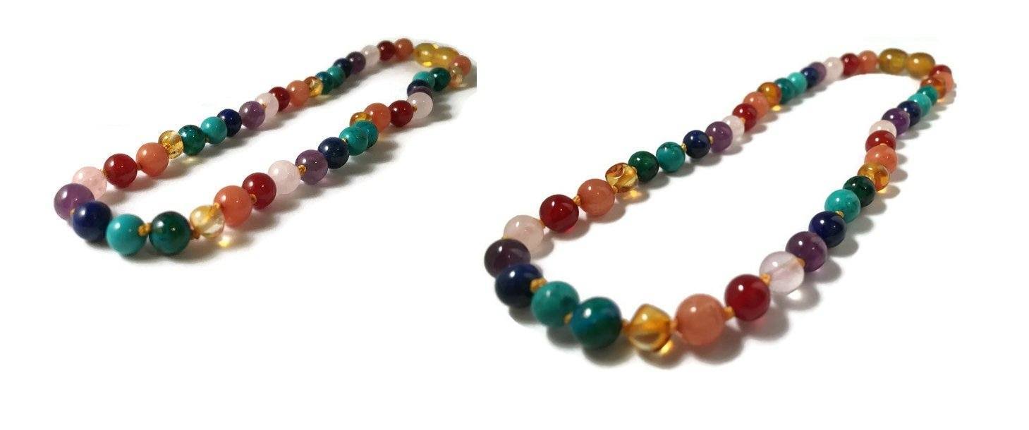 Mommy Daughter Matching Baltic Amber Teething Necklaces Semi-Precious Rainbow / 12.5 (5Month-5Yr) / 19x22