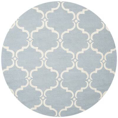 Mifley Geometric Handmade Tufted Wool Blue/Ivory Area Rug Birch Lane Rug Size: Round 6&