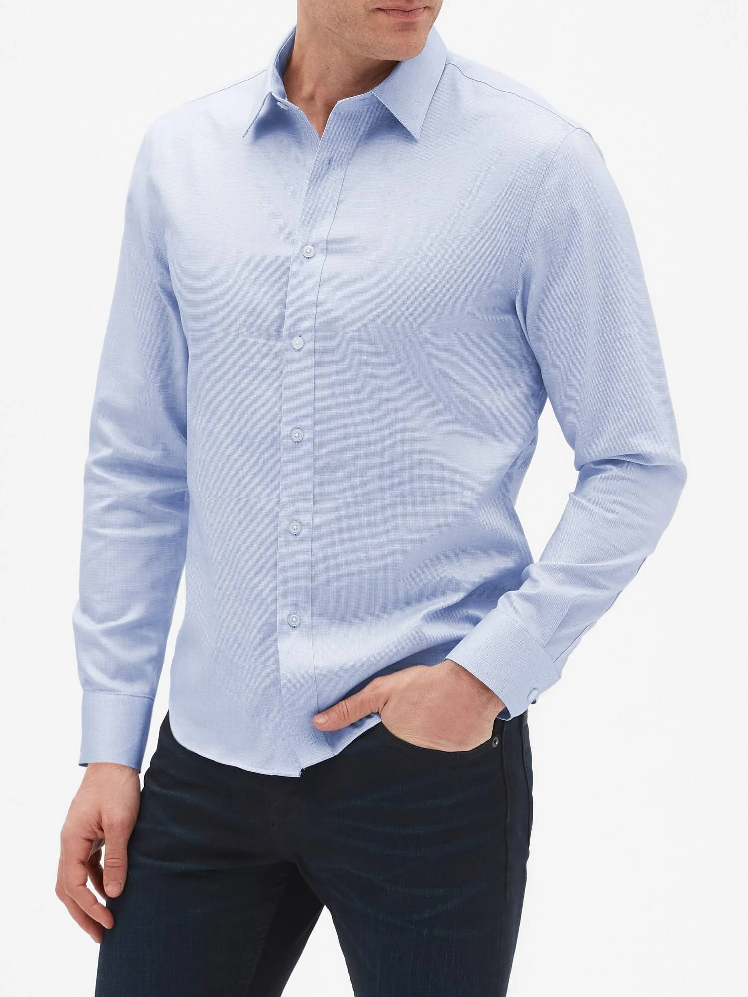 Men's Slim-Fit Untucked Non-Iron Shirt Basic Blue