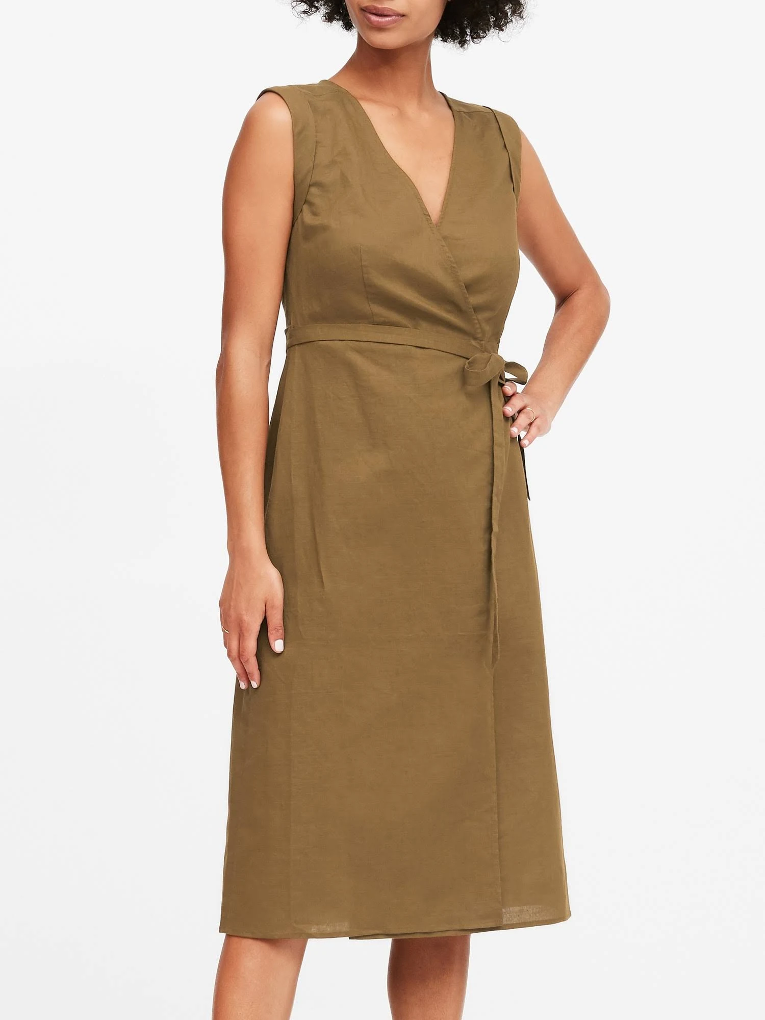 Banana Republic Women's Linen-Cotton Wrap Dress Cindered Olive Green Size 0