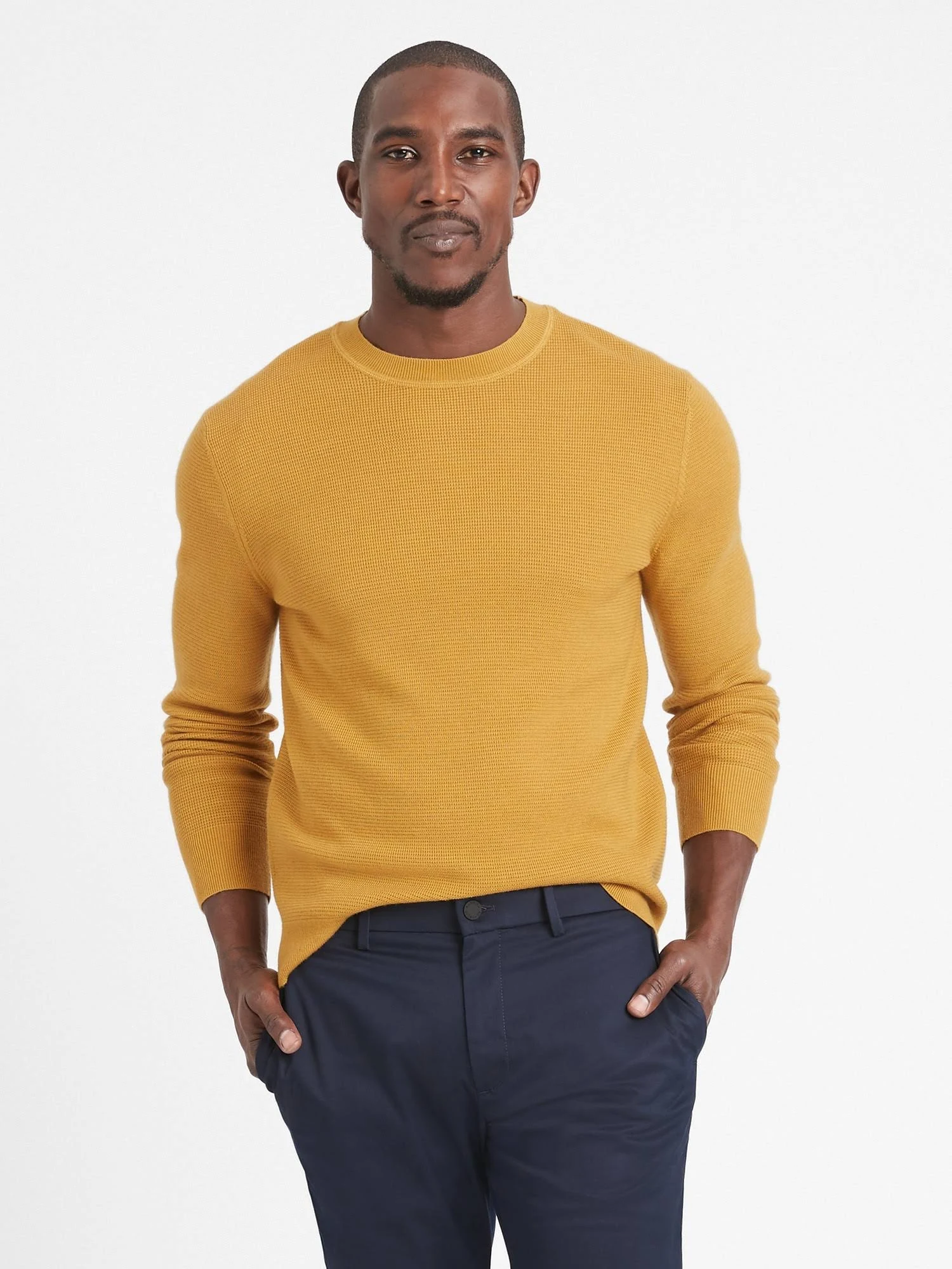 Banana Republic Men's Italian Merino Waffle-Knit Sweater Yellow Heather Size M