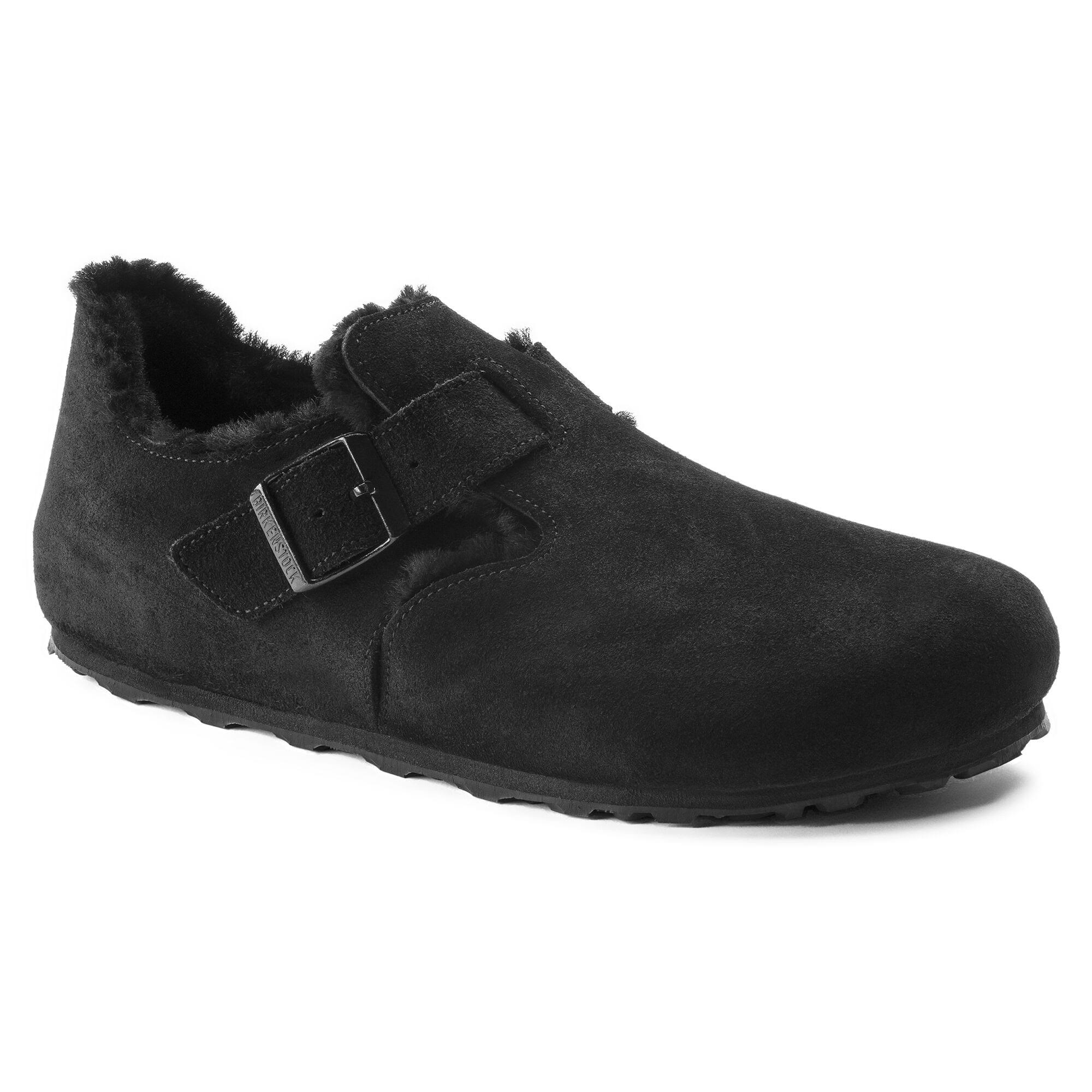 Birkenstock London Suede Leather Shearling Black Low Shoes