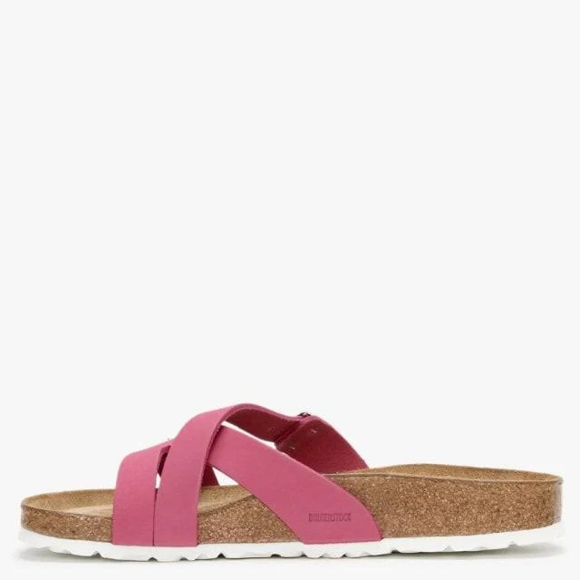 Birkenstock Yao Balance Fuchsia Tulip Nubuck Leather Cross Strap Mules