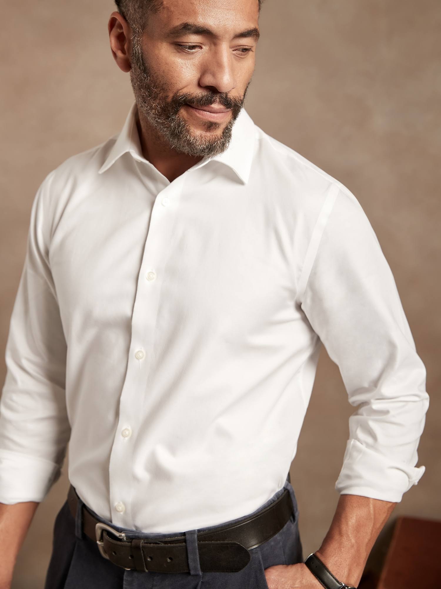 Banana Republic Men's Standard-Fit Non-Iron Dress Shirt White Tall Size XL