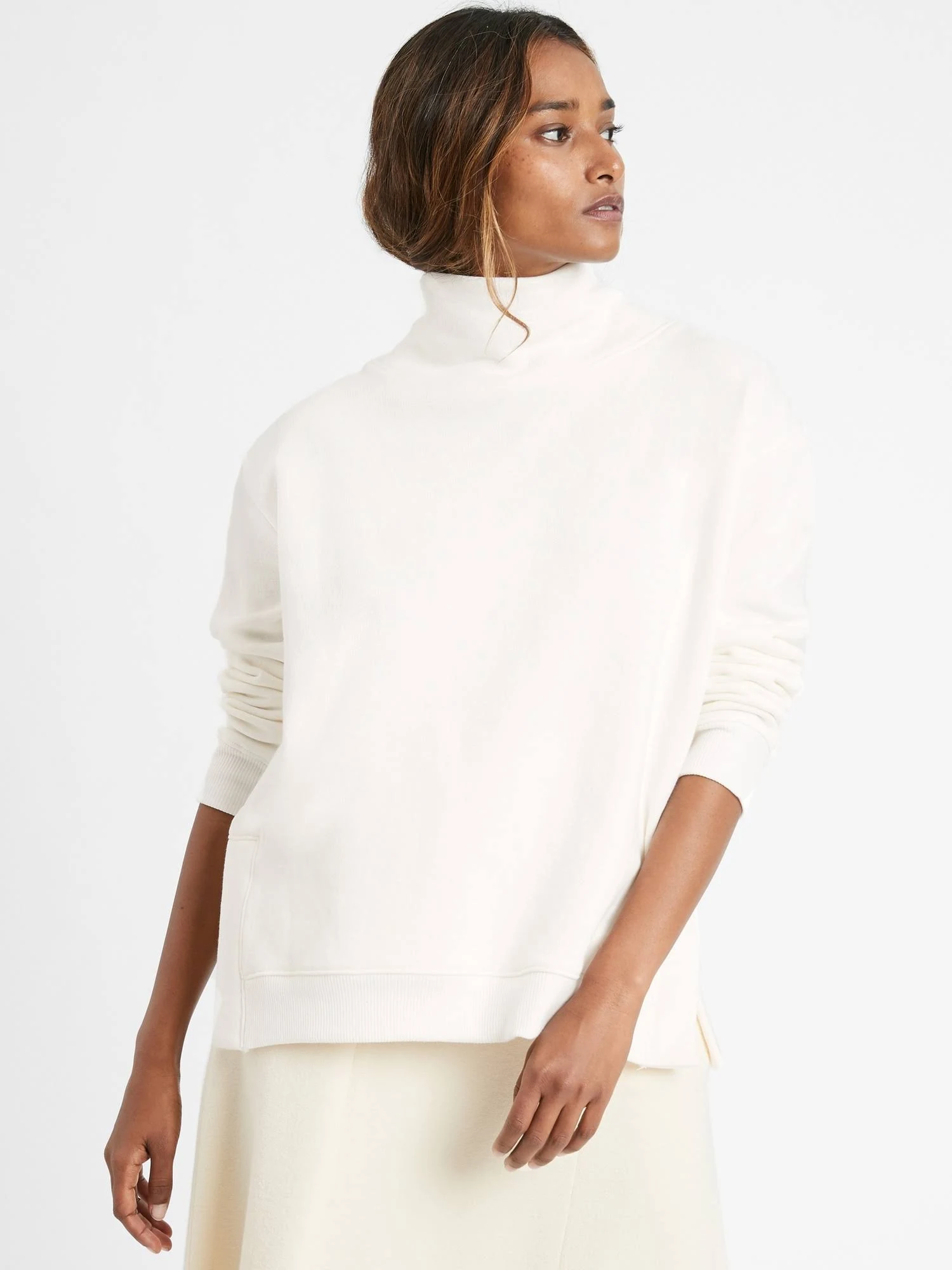 Banana Republic Women's French Terry Funnel-Neck Sweatshirt Natural Beige Size S