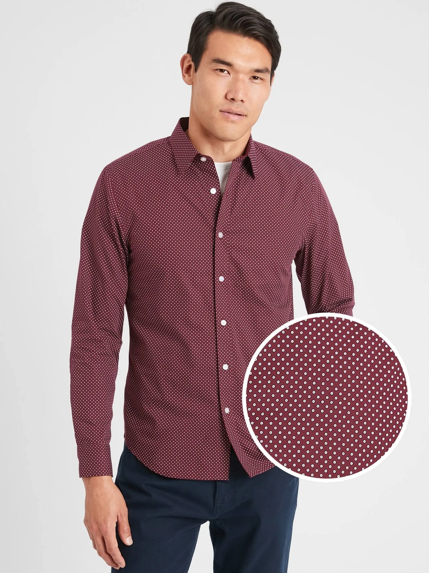 Men's Slim-Fit Untucked Non-Iron Shirt Burgundy