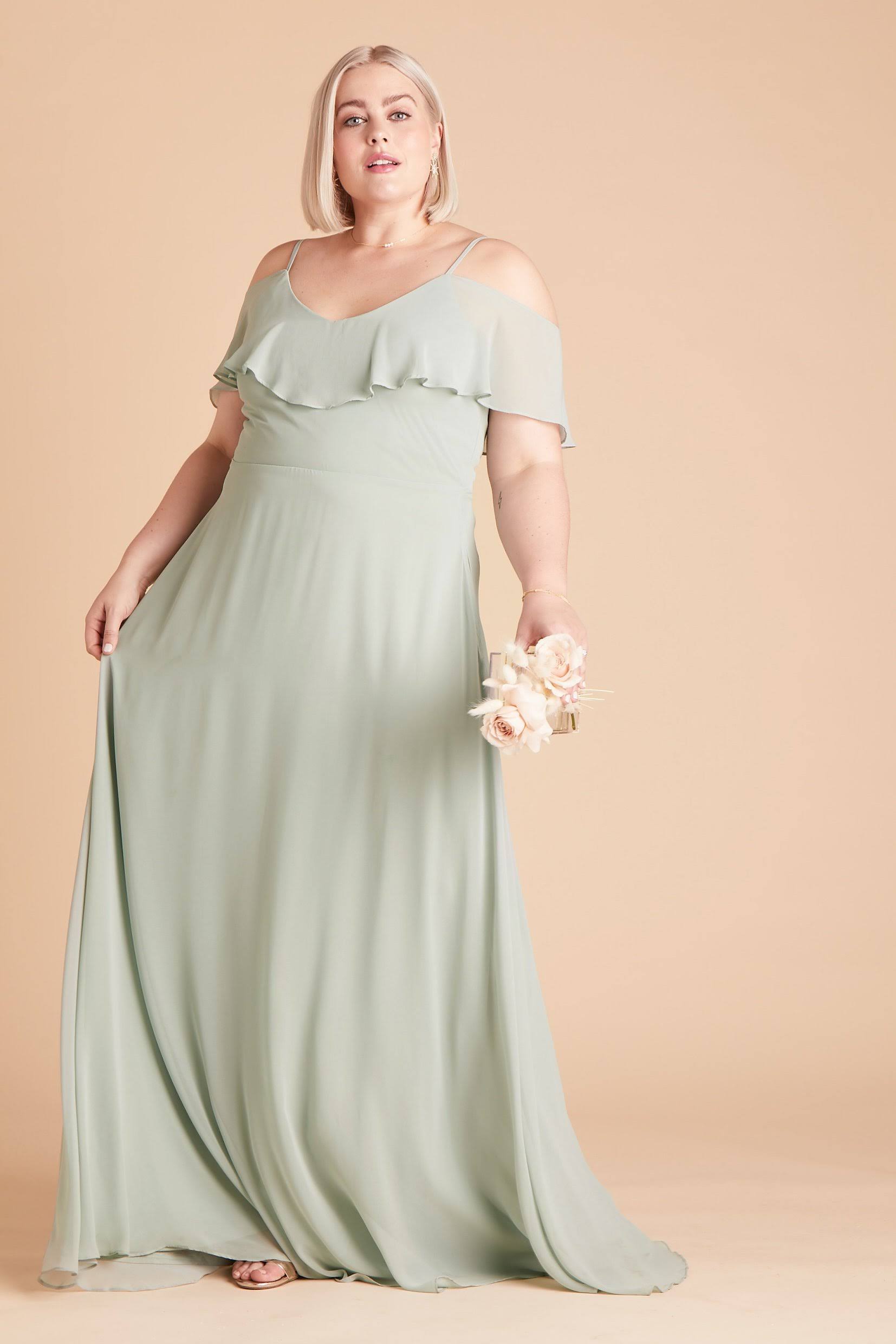 Birdy Grey Jane Plus Size Convertible Chiffon Bridesmaid Dress in Sage 3X / Sage / No Slit