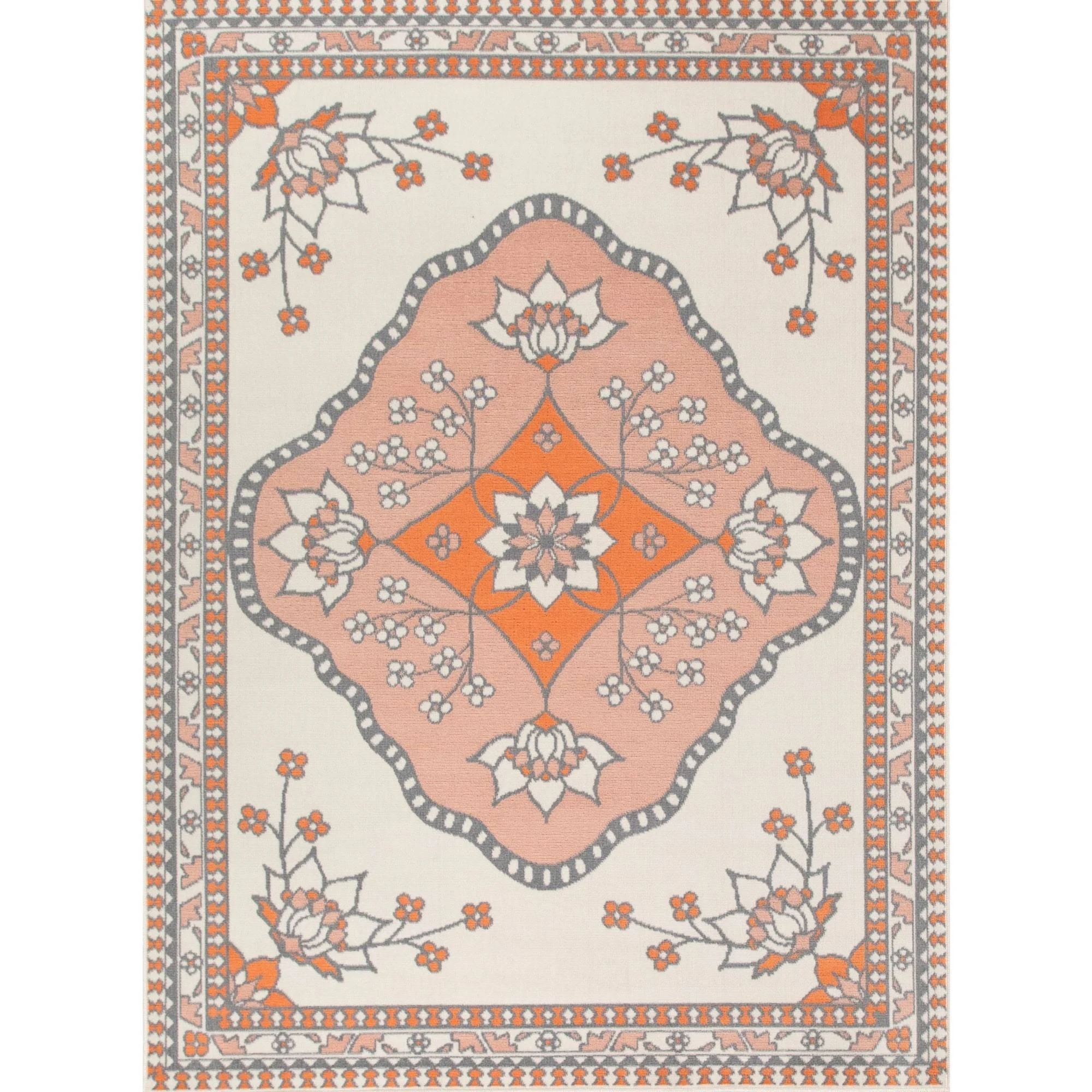 Morvarid Floral Medallion Area Rug - 7&10x22 x 10& - Coral
