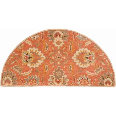 Aaron Floral Hand Knotted Wool Terracotta Area Rug Birch Lane Rug Size: Half Circle 2& x 4&